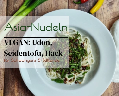 Rezept Udon Nudeln vegan cremiger Miso-Seidentofu grüne Bohnen und knuspriges veggie Hack