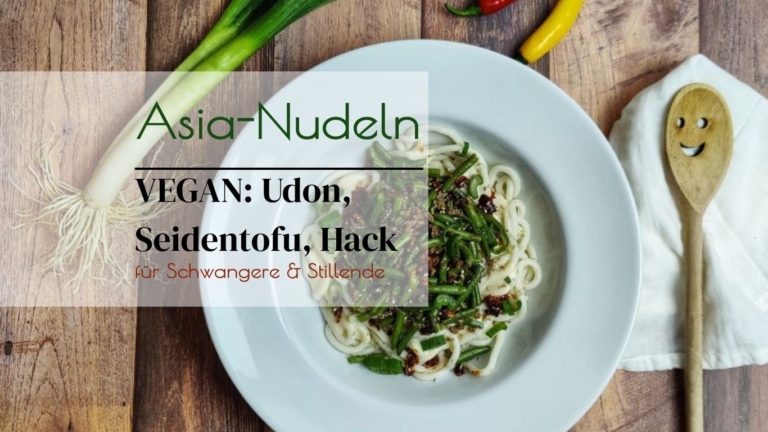 Rezept Udon Nudeln vegan cremiger Miso-Seidentofu grüne Bohnen und knuspriges veggie Hack