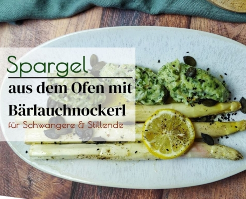 Backofen Spargel mit Bärlauchnockerl Salbeibutter und knusprigen Kürbiskernen