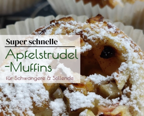 schnelle Apfelstrudel Muffins titelbild - bestreut mit Puderzucker in Nahaufnahme