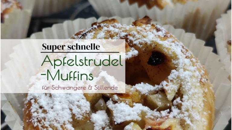 schnelle Apfelstrudel Muffins titelbild - bestreut mit Puderzucker in Nahaufnahme