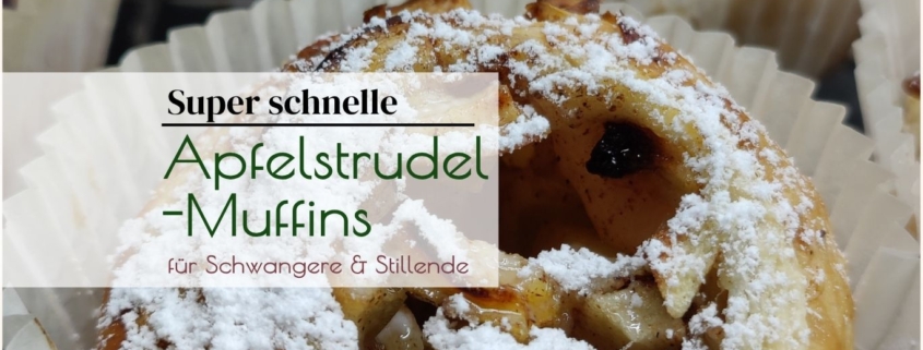 schnelle Apfelstrudel Muffins titelbild - bestreut mit Puderzucker in Nahaufnahme